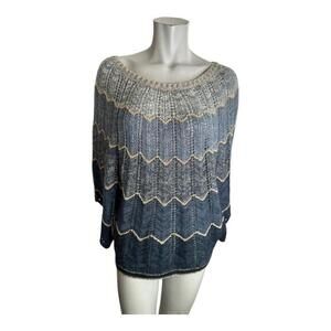 Cream Blue Gold Open Knit Cape Size Medium